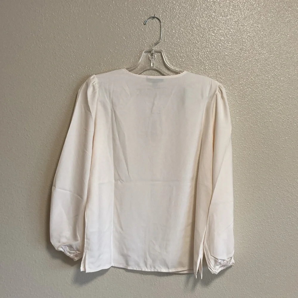 J.Crew Puff Sleeve Keyhole Crepe Blouse in Ivory (Size PXS)